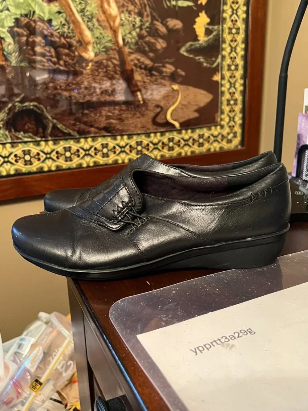 Clarks Womens Casual Comfort Black Leather Slip On Shoes Size 8.5W